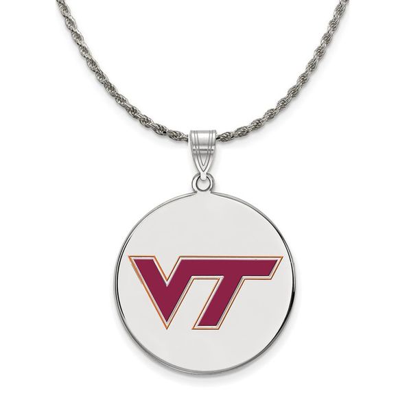 Sterling Silver Virginia Tech Large Enamel Disc Necklace - 18 Inch
